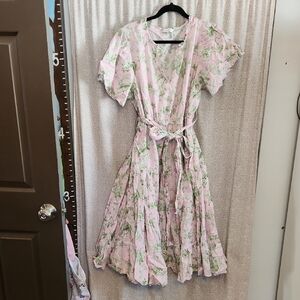 Belk Crown And Ivy Floral And Birds Pink and Green Women's Dress
